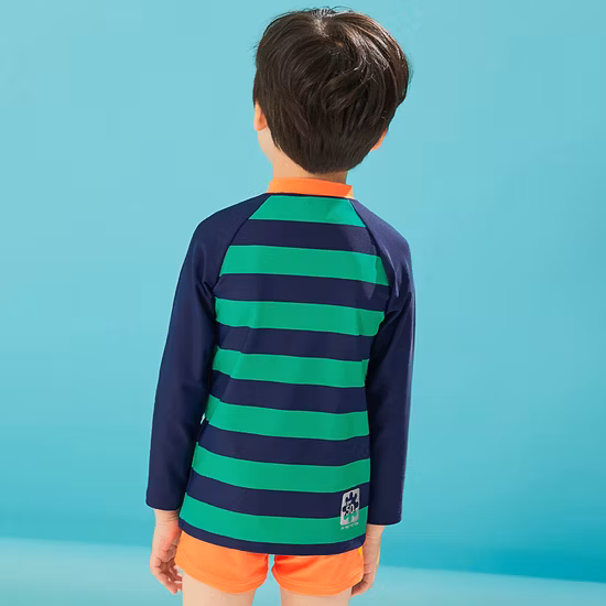 Kids Customized Logo Rush Guard Boys Swimwear Top Shirt with Zip at Center Front