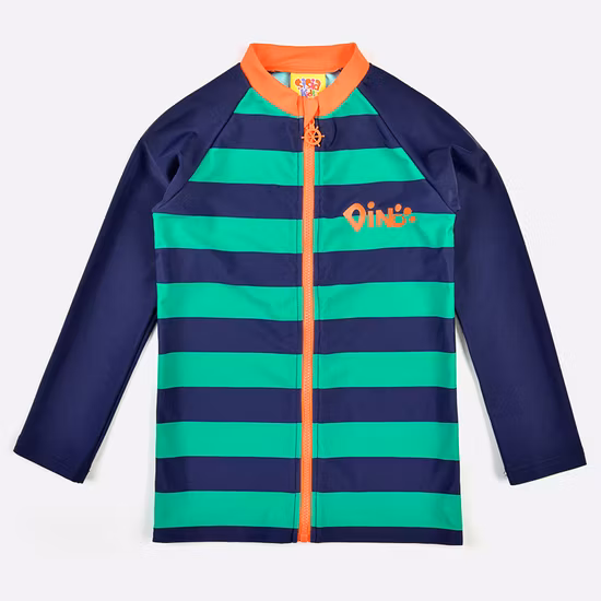 Kids Customized Logo Rush Guard Boys Swimwear Top Shirt with Zip at Center Front