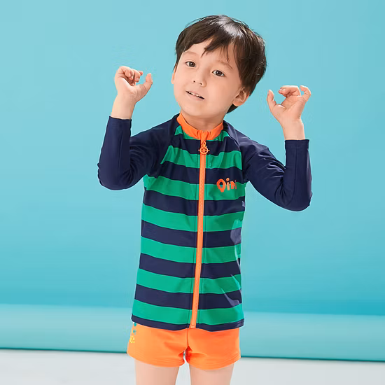Kids Customized Logo Rush Guard Boys Swimwear Top Shirt with Zip at Center Front