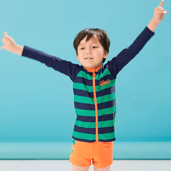 Kids Customized Logo Rush Guard Boys Swimwear Top Shirt with Zip at Center Front