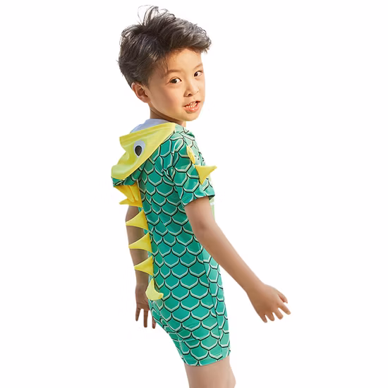2020 子赤ちゃん男の子恐竜フード付き水着半袖プールビーチ水着幼児キッズベビーファッション