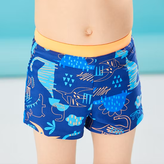 2021 ファッショナブルなマルチウェイディノプリントとコントラストソリッドウエストスイムショート水着男の子用